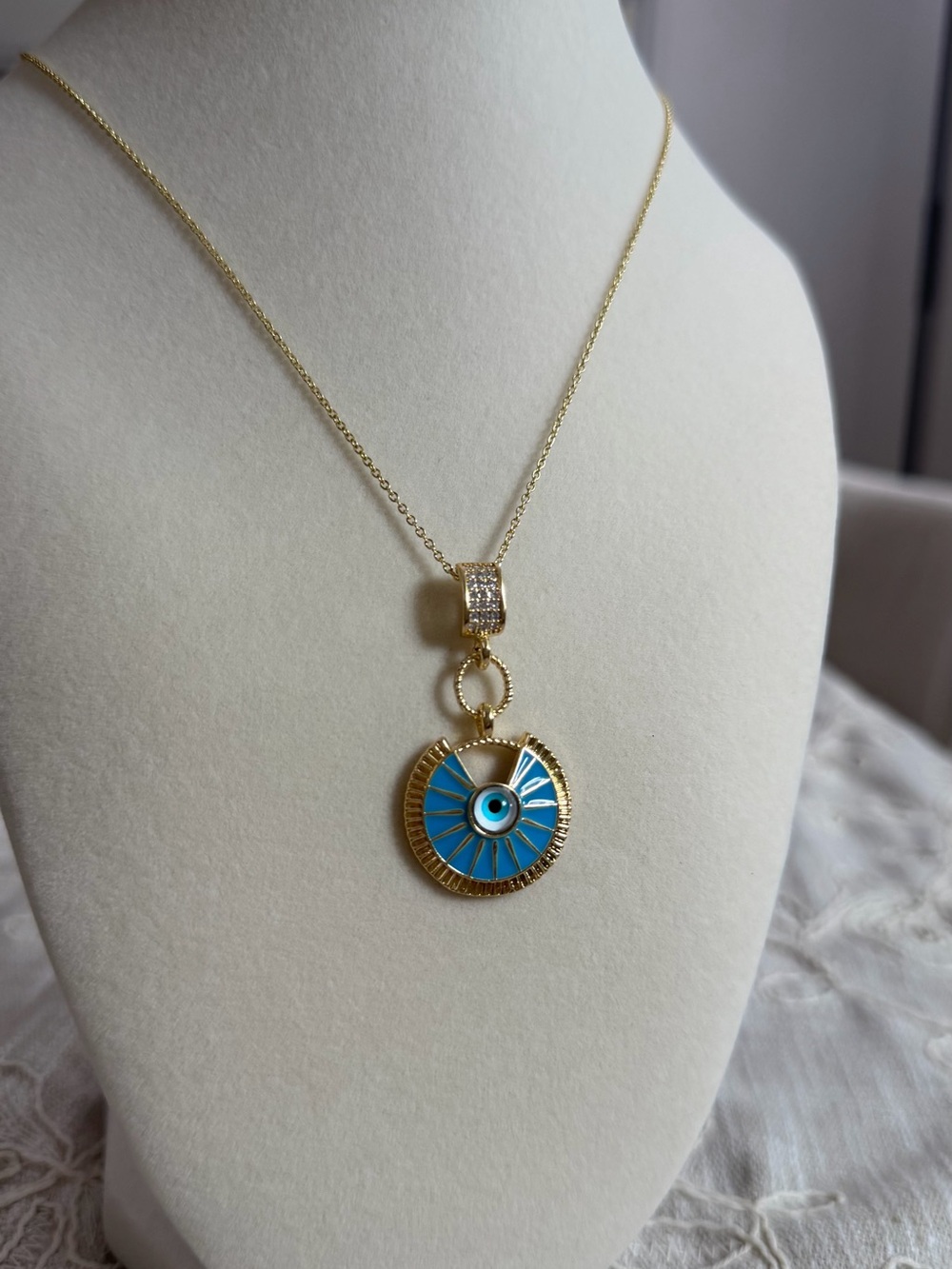 Adina Eden Gold-Tone Necklace with Blue Evil Eye Pendant